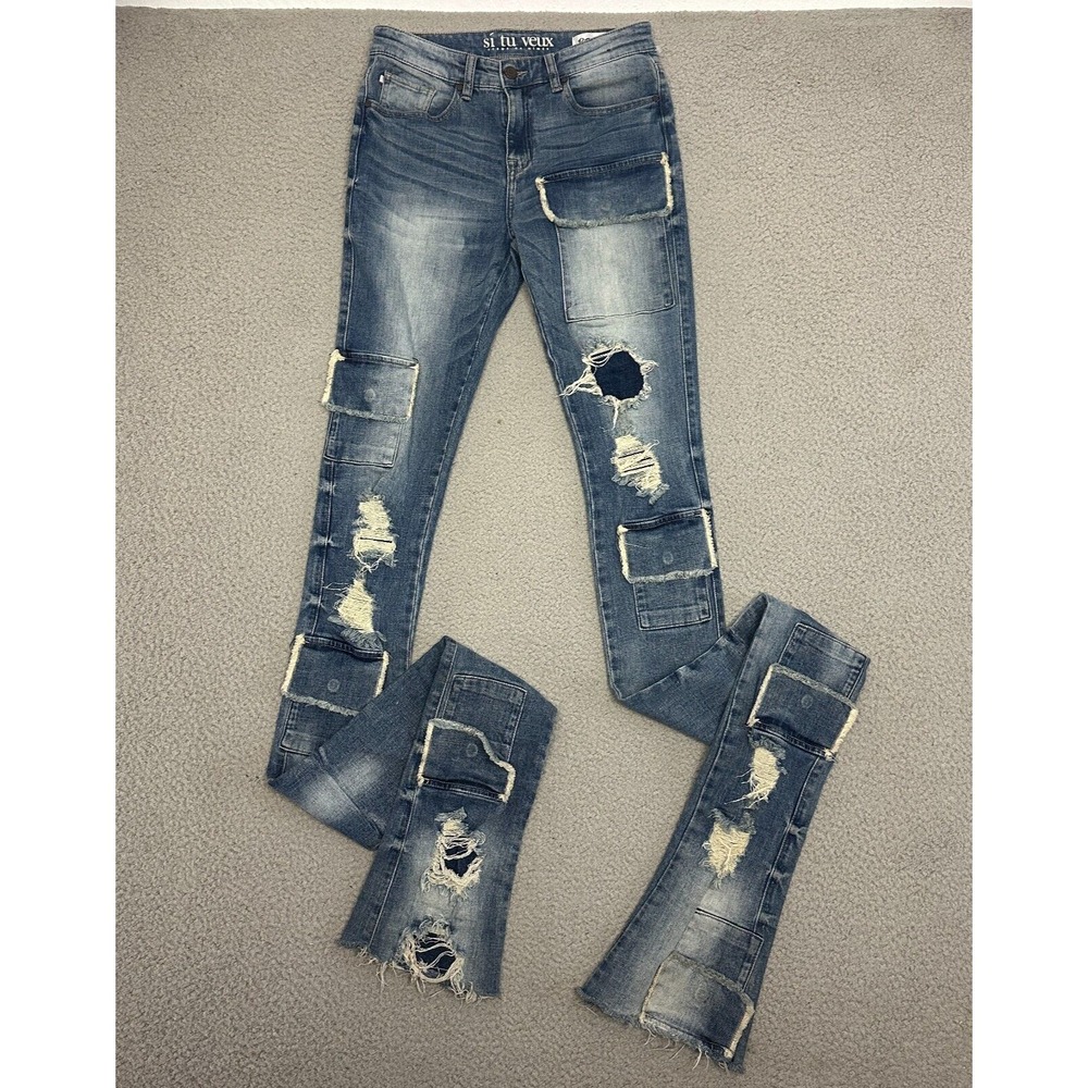 Si Tu Veux Jeans Billy Jean Super Stacked Distressed